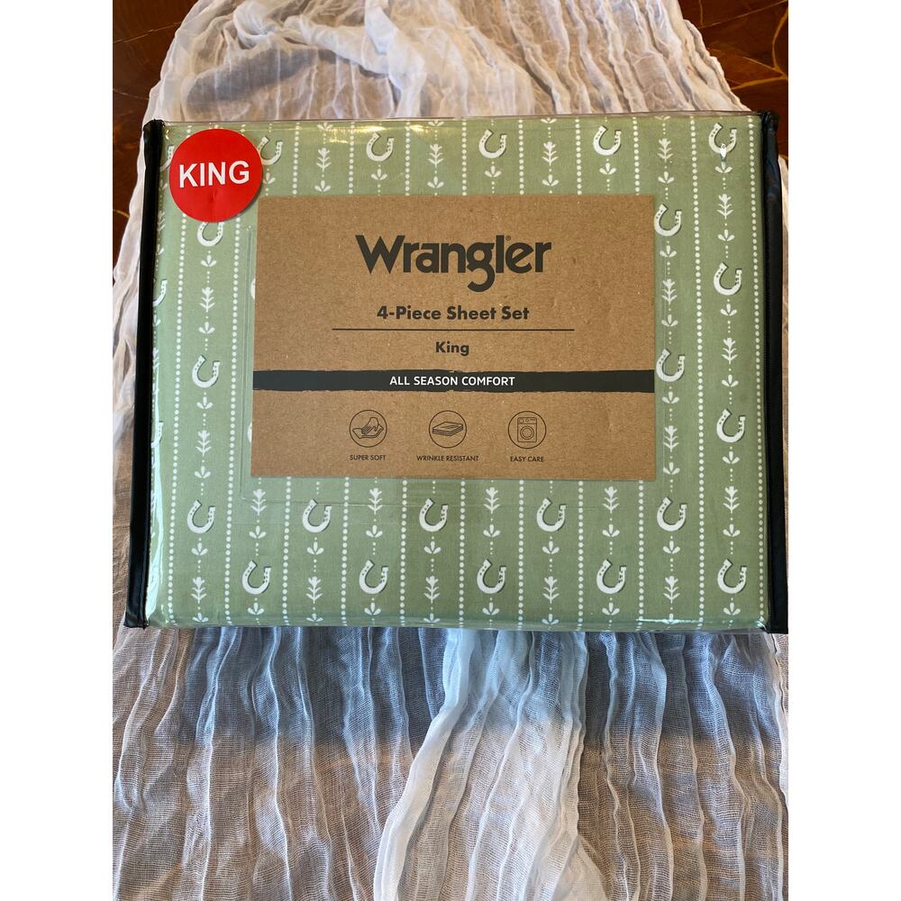 Wrangler Stables Stripe Green 4 pc King Sheet Set